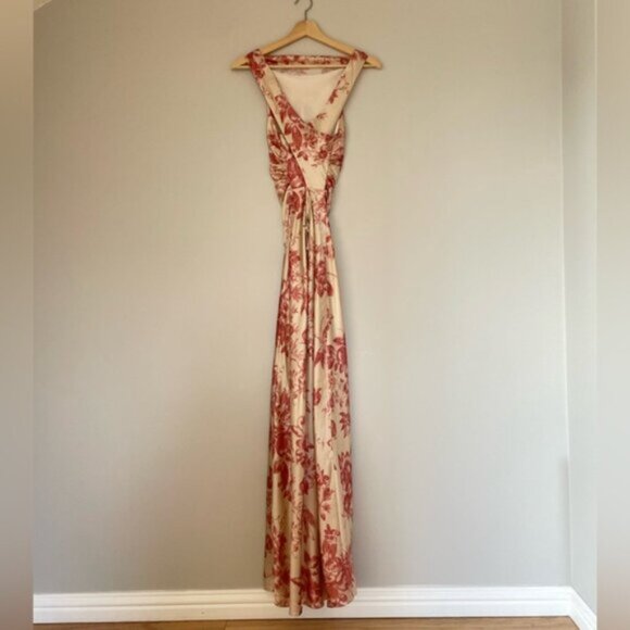 NEW Reformation Anaiis Long Silk Dress Cameo Rose Pink Cream Floral | size US 6 - Picture 8 of 12